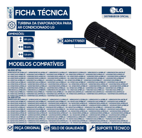 Turbina Evaporadora Ar Condicionado LG 18000 E 24000 foto 2