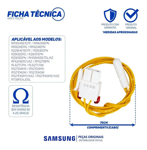 Sensor de Temperatura do Freezer Refrigerador foto 2