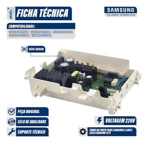 Placa Principal Lava e Seca Samsung WD106 e foto 2