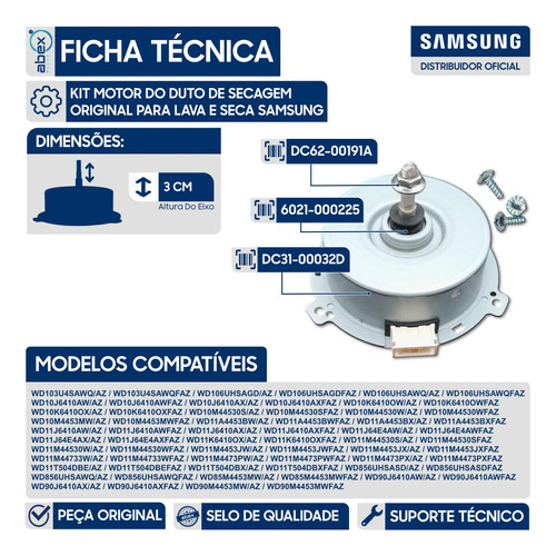 Motor Ventilador do Duto de Secagem com Porca e Retentor foto 2