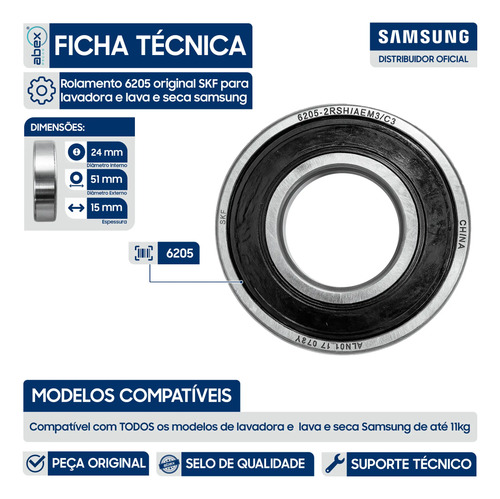 Rolamento SKF 6205-2RS1 Com Blindagem Emborrachada foto 2